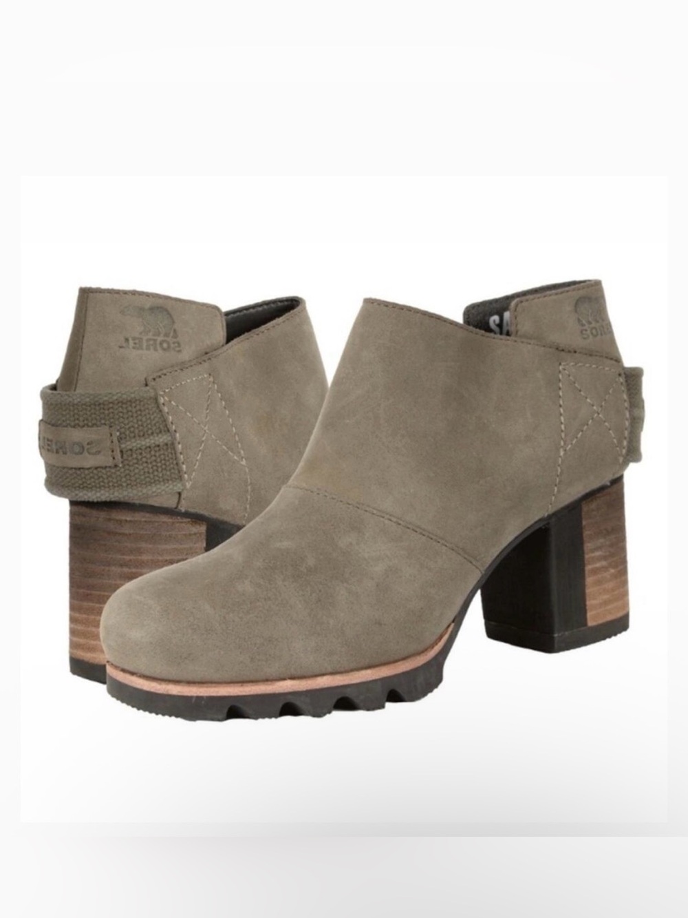 SOREL addington strap ankle bootie grey green size 8